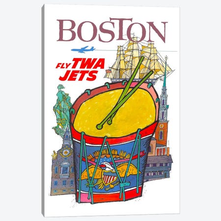 Boston - Fly TWA Canvas Print #LIV45} by Unknown Artist Canvas Art Print