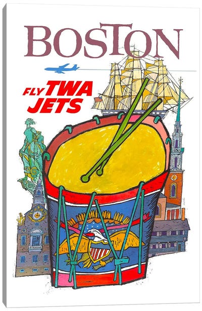 Boston - Fly TWA Canvas Art Print - Boston Travel Posters