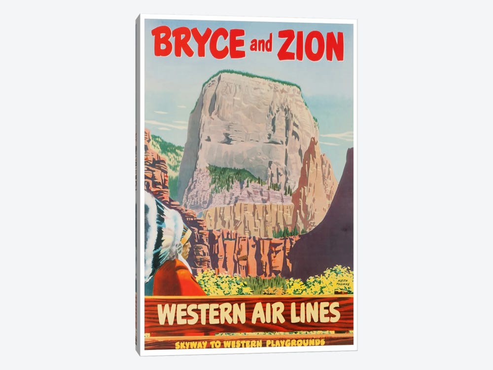 Bryce And Zion - Western Air Lines, Skyway To Western Playgrounds by Unknown Artist 1-piece Canvas Artwork