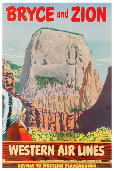 Utah: Bryce And Zion - Western Air Lines, Skyway To Western Playgrounds by Unknown Artist