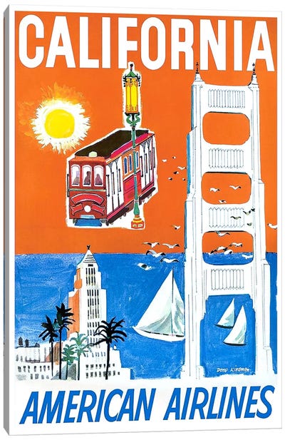 California - American Airlines Canvas Art Print - San Francisco Travel Posters