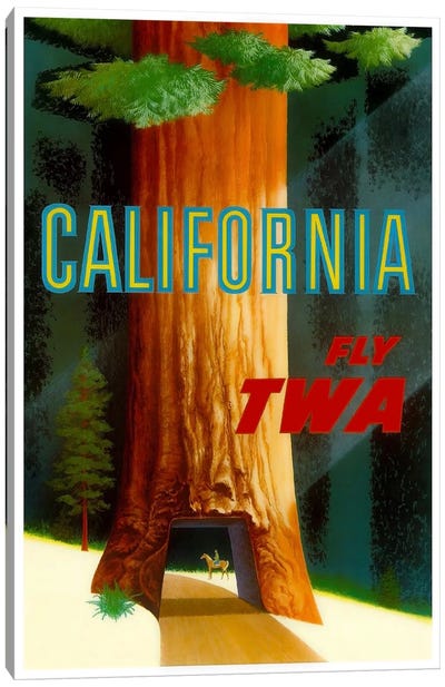 California - Fly TWA Canvas Art Print - Vintage Travel Posters