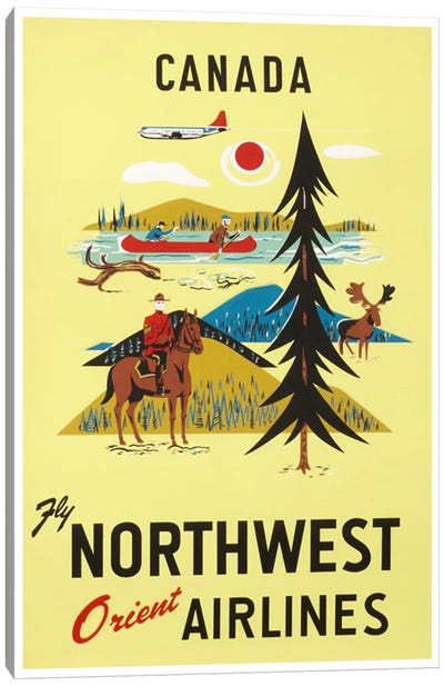 Canada - Fly Northwest Orient Airlines Canvas Art Print - Vintage Travel Posters