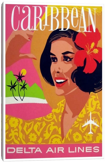 Caribbean - Delta Air Lines Canvas Art Print - Vintage Travel Posters
