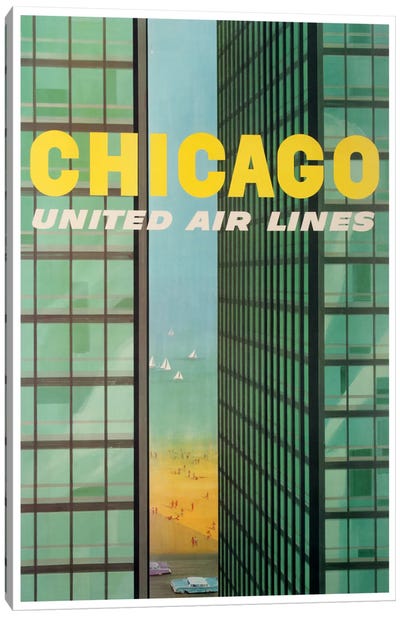 Chicago - United Airlines Canvas Art Print - Vintage Travel Posters
