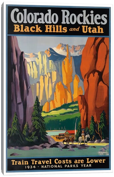 Colorado Rockies - Black Hills And Utah: National Parks Year, 1934 Canvas Art Print - Vintage Travel Posters