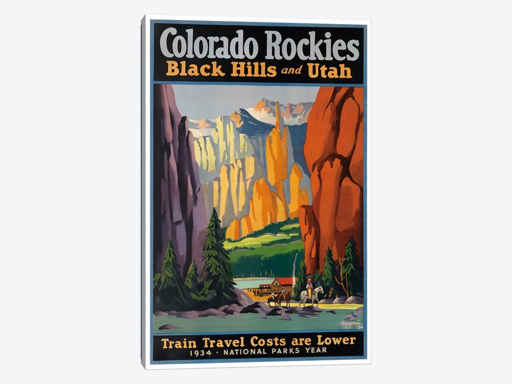 Colorado Rockies - Black Hills And Utah: National Parks Year, 1934 by Unknown Artist 1-piece Canvas Art Print