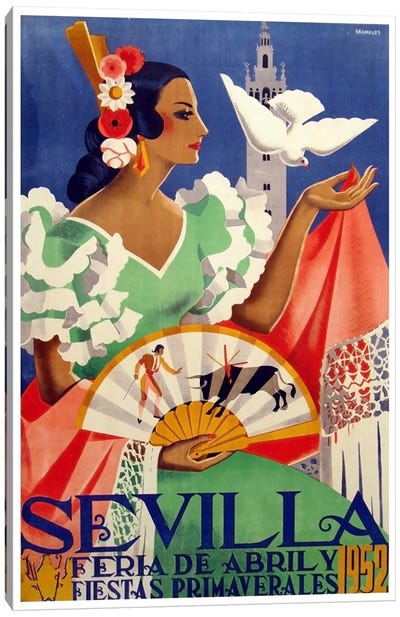 Feria de Sevilla, Abril de 1952 Canvas Art Print - Vintage Travel Posters