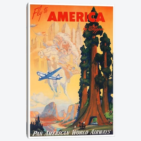 Fly To America By Clipper Via Pan American Canvas Print #LIV99} by Unknown Artist Canvas Print