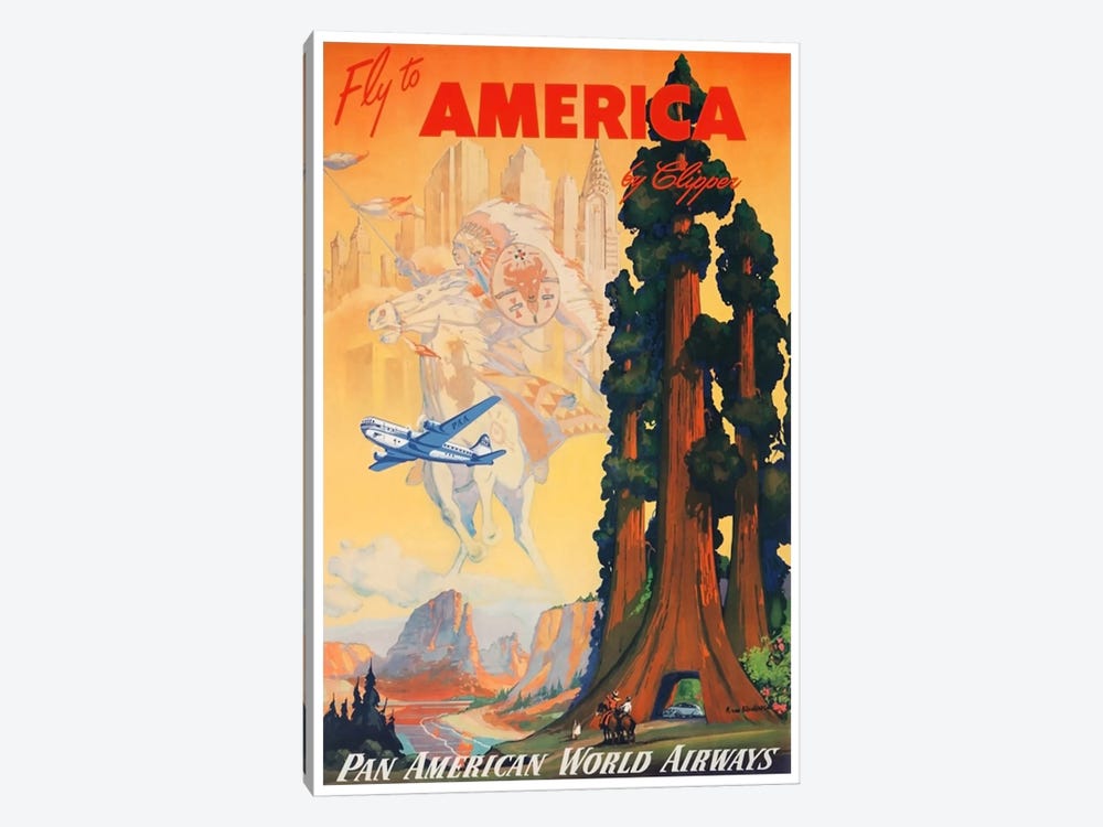 Fly To America By Clipper Via Pan American 1-piece Canvas Wall Art