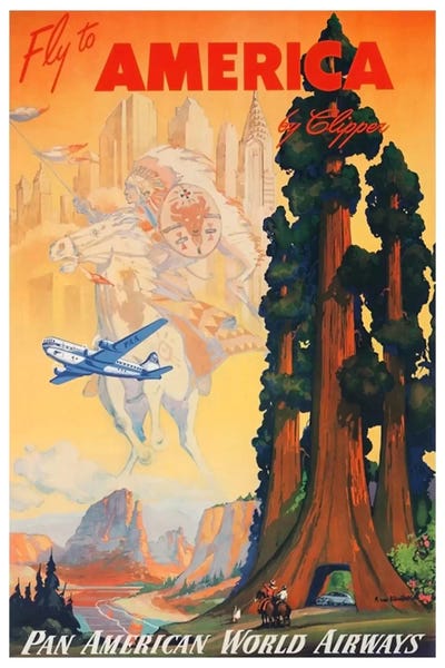 Vintage Travel Posters: Fly To America By Clipper Via Pan American by Unknown Artist