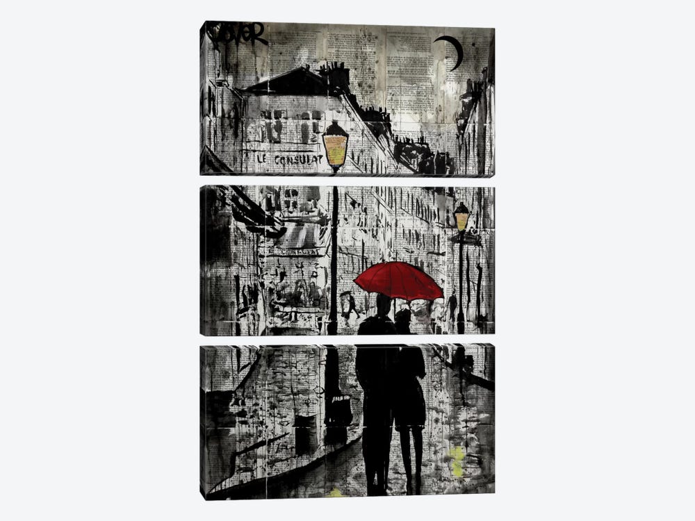Rainy Promenade by Loui Jover 3-piece Canvas Print