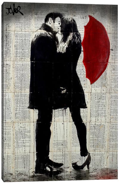 Winter's Kiss Canvas Art Print - Black, White & Red Art