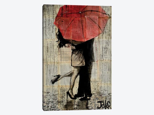 ART PRINT Feels Like Rain by Loui Jover Red Umbrella Suitcase Poster 11x14 