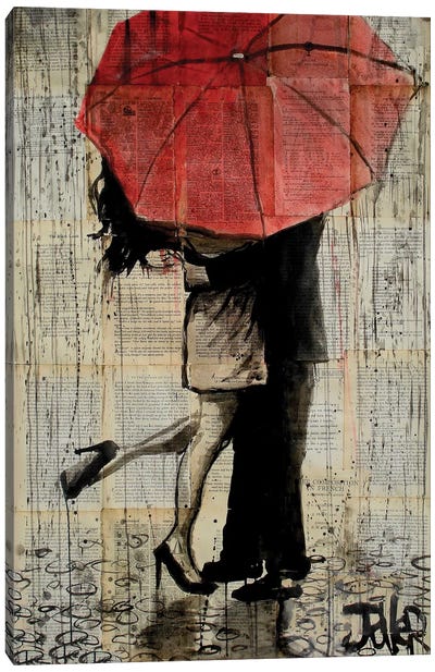 Red Umbrella Canvas Art Print - Mixed Media Art