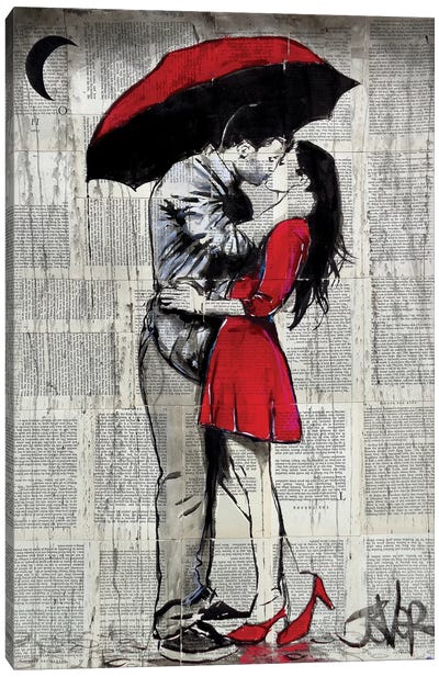 Red Rainy Love Canvas Art Print - Couple Art