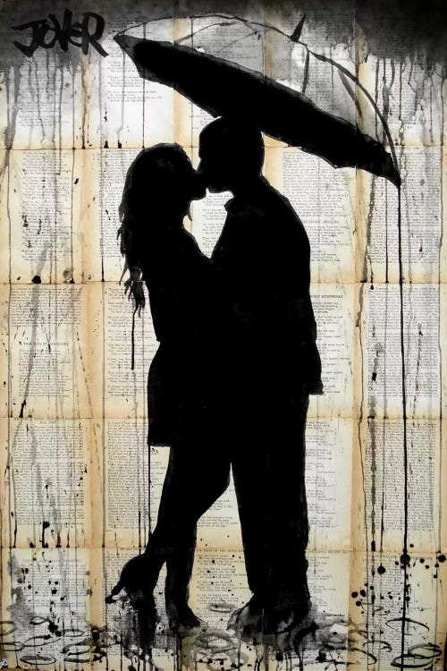 kissing under umbrella silhouette painting