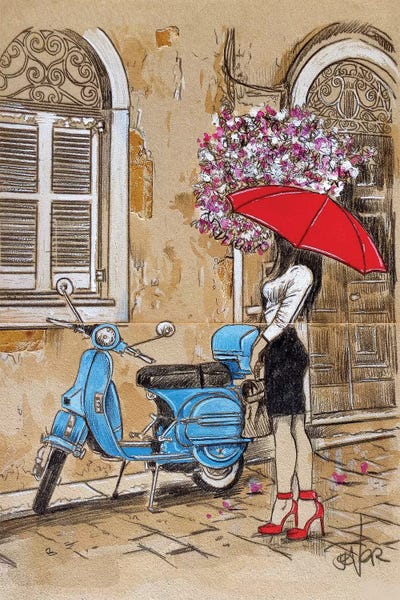 Umbrellas: Little Blue Moped by Loui Jover