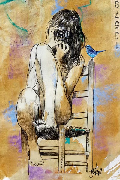 Click Bluebird by Loui Jover framed canvas print
