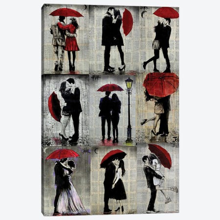 9 Red Umbrella Canvas Print #LJR474} by Loui Jover Canvas Print