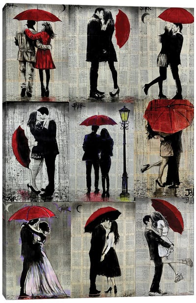 9 Red Umbrella Canvas Art Print - Couple Art