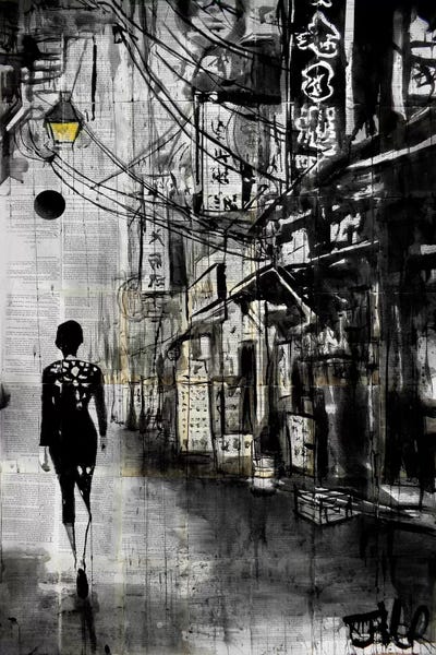 Black & White Scenic Art: Chinatown Walk by Loui Jover
