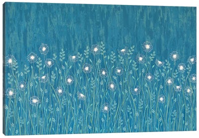 Dandelions On Blue  Canvas Art Print - Dandelion Art