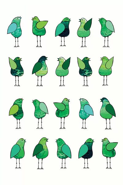 Gossip Birds Green  by Lisa Frances Judd metal wall art