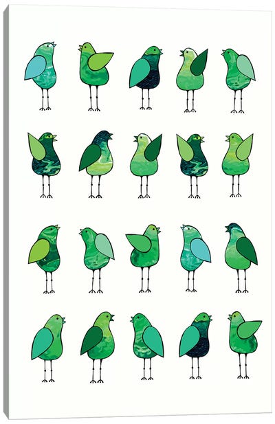 Gossip Birds Green  Canvas Art Print - Lisa Frances Judd