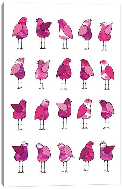 Gossip Birds Pink  Canvas Art Print - Lisa Frances Judd