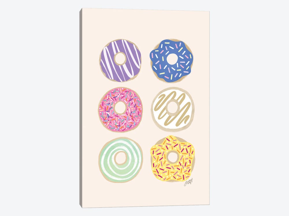 Donuts Illustration (Pastel Palette) by LindseyKayCo 1-piece Canvas Art Print