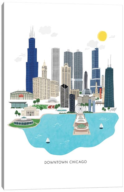 Downtown Chicago Illustration Canvas Art Print - LindseyKayCo