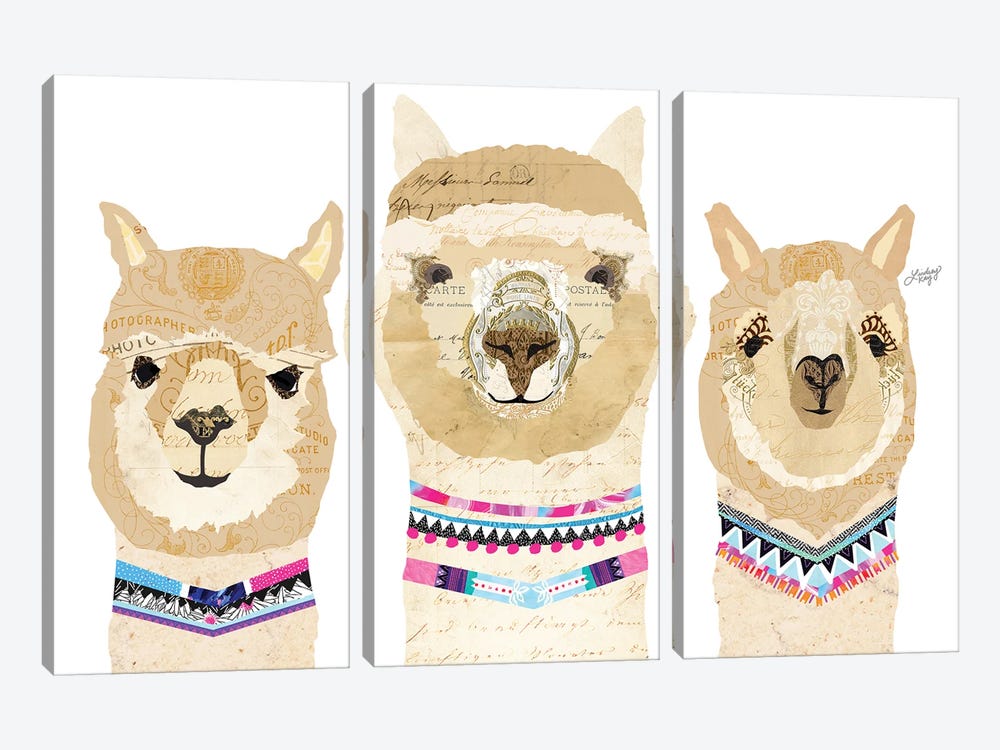 Alpacas Collage (Colorful Palette) by LindseyKayCo 3-piece Art Print