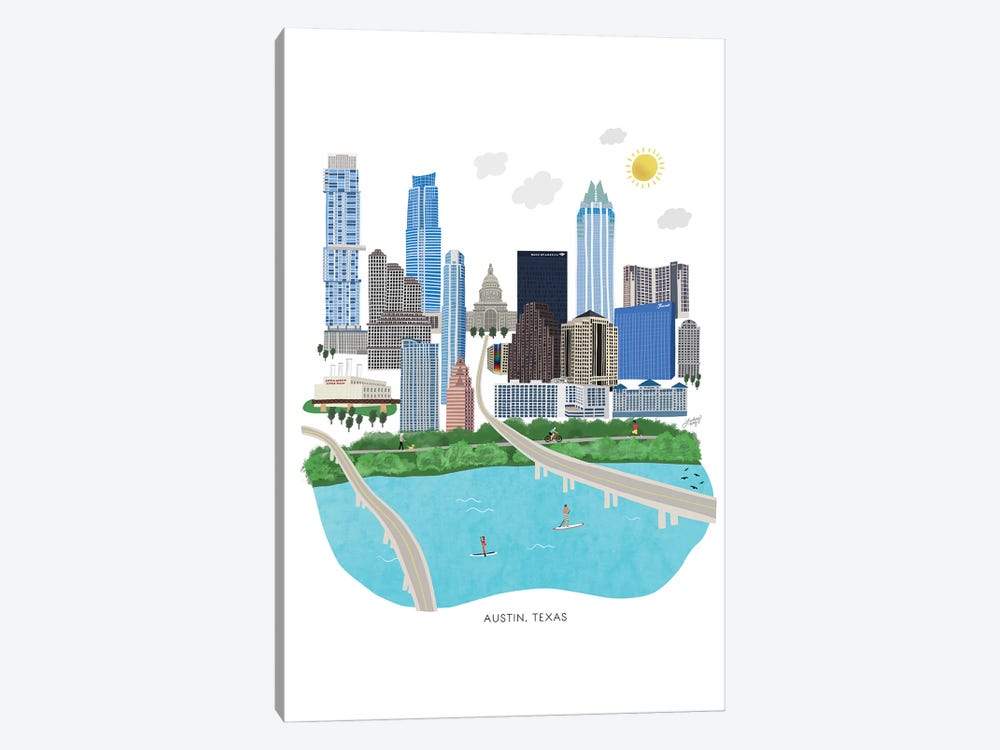 Austin Cityscape Illustration by LindseyKayCo 1-piece Canvas Print
