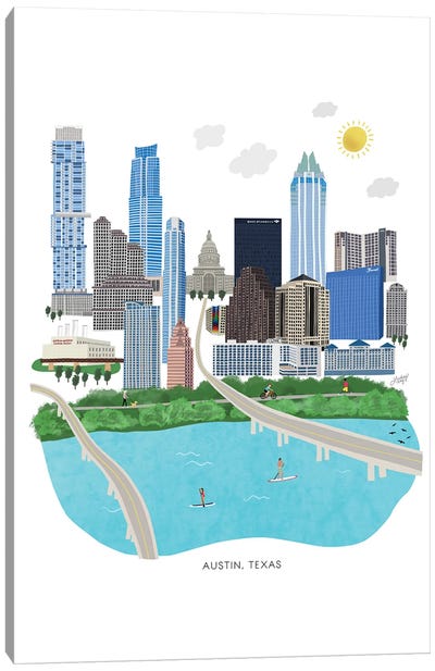 Austin Cityscape Illustration Canvas Art Print - LindseyKayCo
