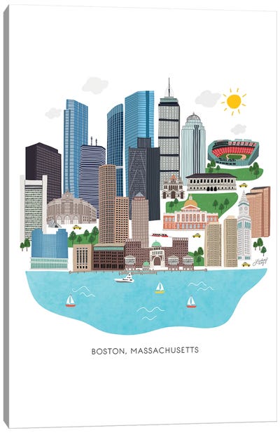 Boston Cityscape Illustration Canvas Art Print - LindseyKayCo