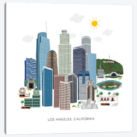 Los Angeles Illustration Canvas Print #LKC140} by LindseyKayCo Canvas Wall Art
