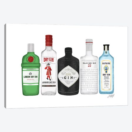 Gin Bottles Illustration Canvas Print #LKC142} by LindseyKayCo Canvas Wall Art