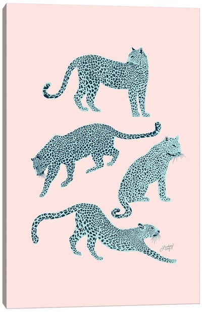 Leopards (Pink/Blue Palette) Canvas Art Print - LindseyKayCo