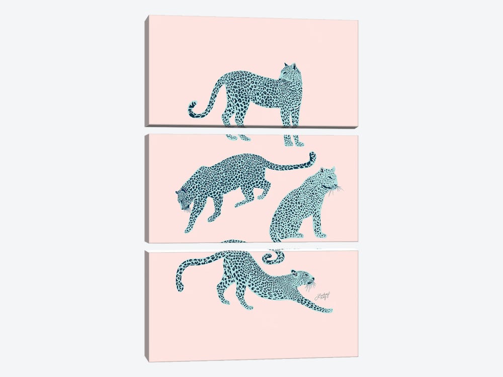 Leopards (Pink/Blue Palette) by LindseyKayCo 3-piece Canvas Print