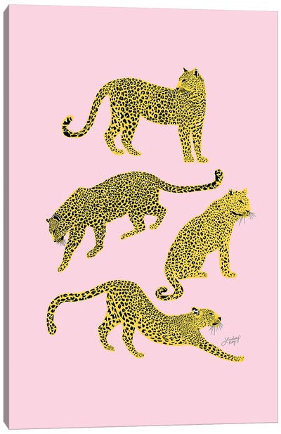 Leopards (Pink/Yellow Palette) Canvas Art Print - LindseyKayCo