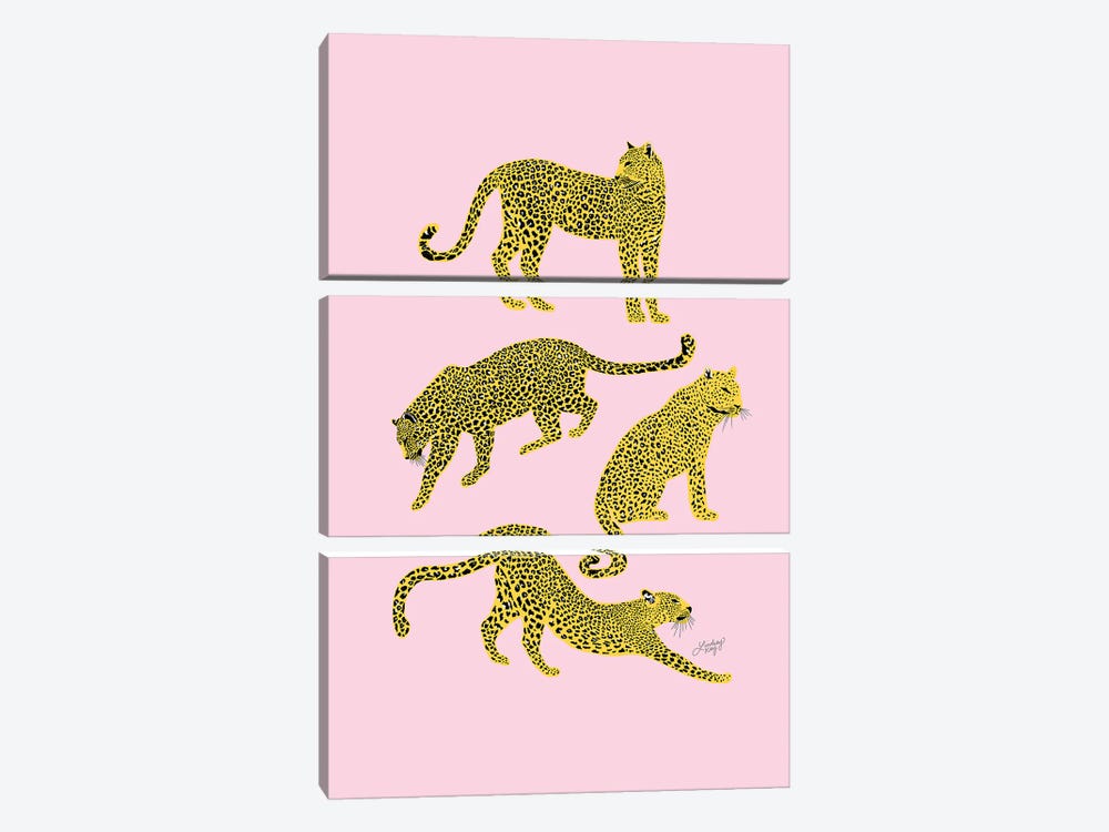 Leopards (Pink/Yellow Palette) by LindseyKayCo 3-piece Canvas Art