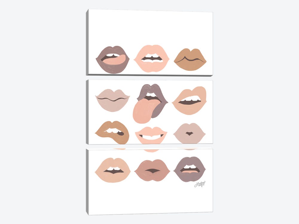 Neutral Lips Of Love by LindseyKayCo 3-piece Canvas Print