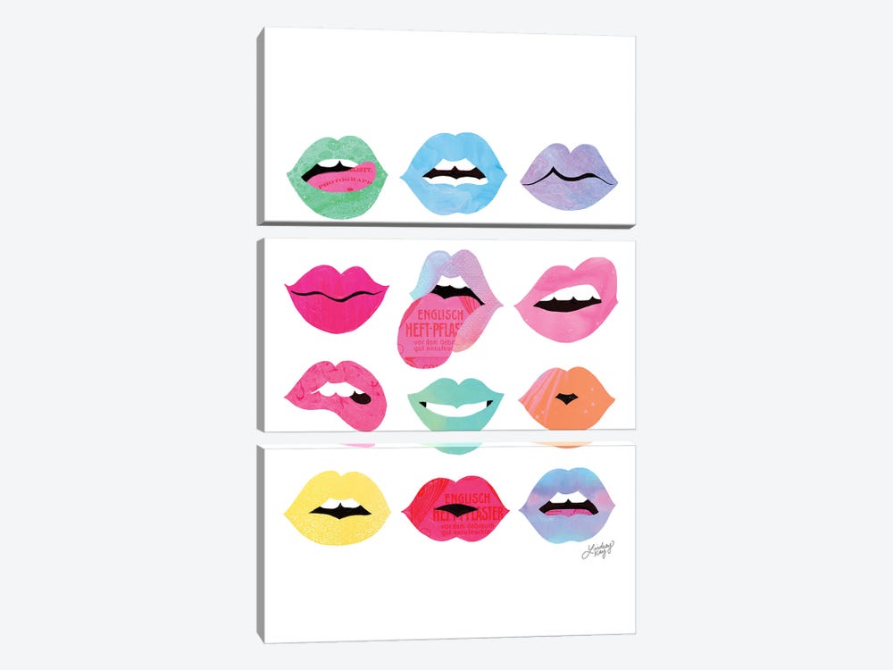 Rainbow Lips Of Love (Vertical) by LindseyKayCo 3-piece Canvas Wall Art