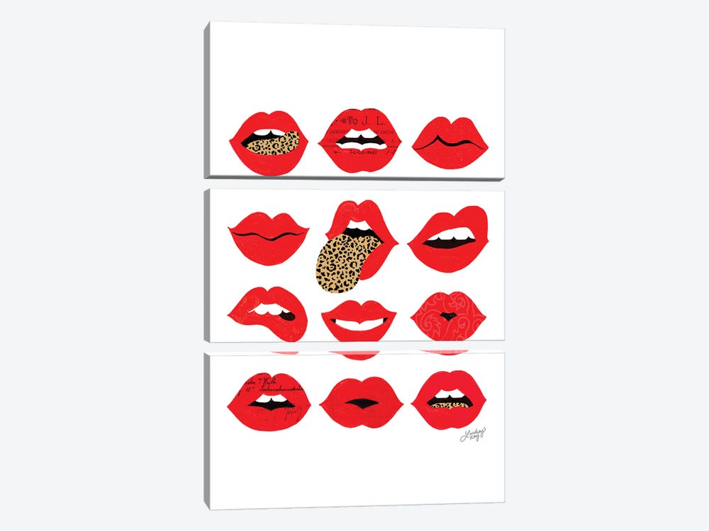 Leopard Lips Of Love (Vertical) by LindseyKayCo 3-piece Canvas Wall Art