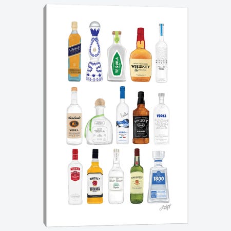 Whiskey, Tequila, Vodka Bottles Illustration Canvas Print #LKC157} by LindseyKayCo Canvas Artwork