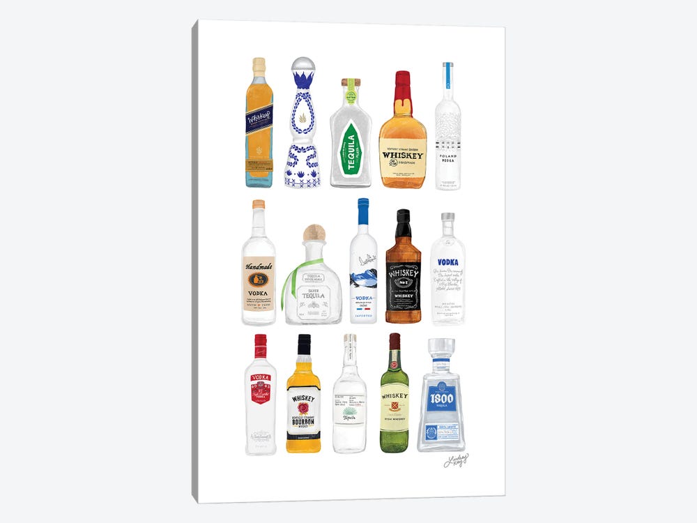Whiskey, Tequila, Vodka Bottles Illustration by LindseyKayCo 1-piece Canvas Art Print