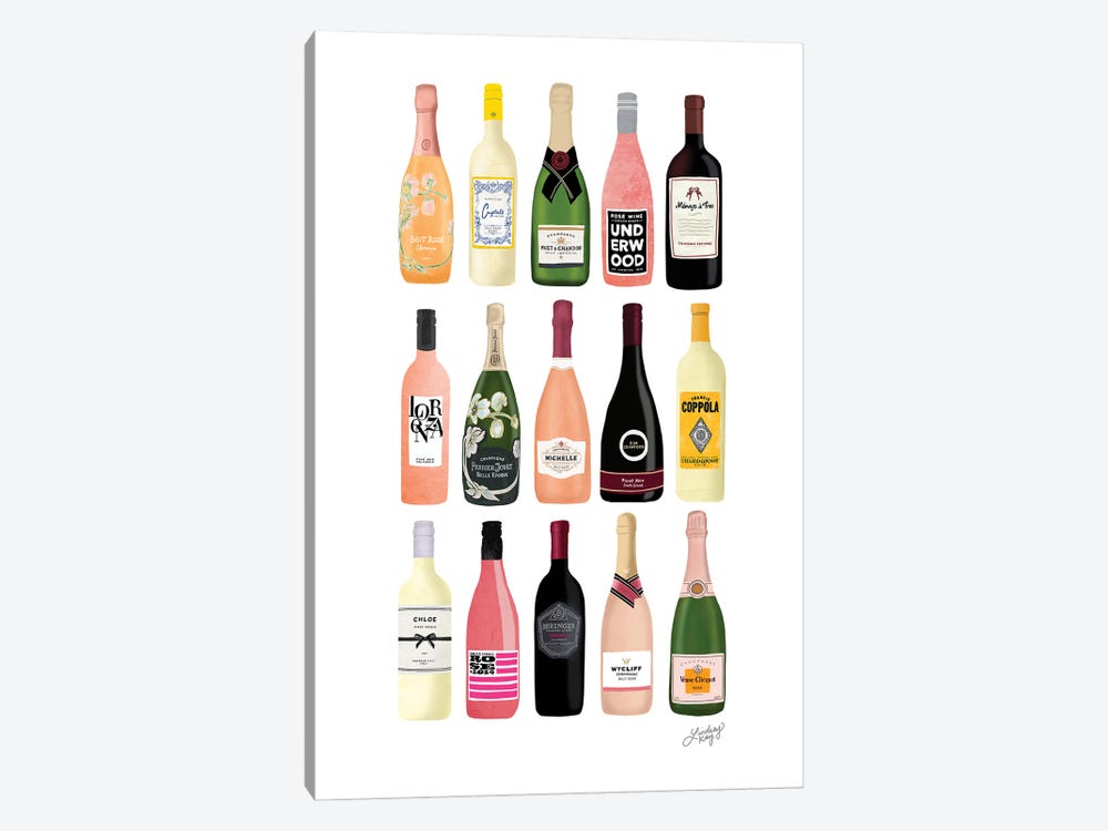 Wine And Champagne Bottles Illustrat - Canvas Art Print | LindseyKayCo