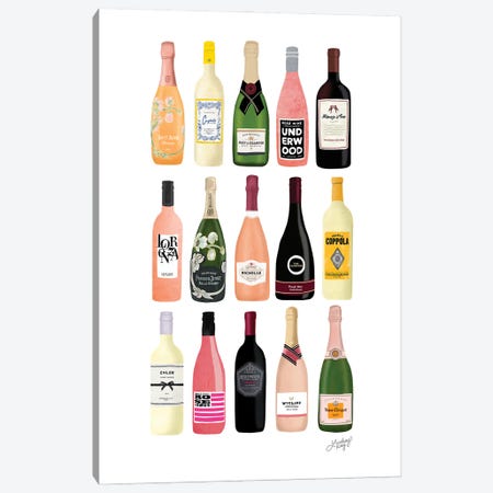 Wine And Champagne Bottles Illustration Canvas Print #LKC158} by LindseyKayCo Canvas Print