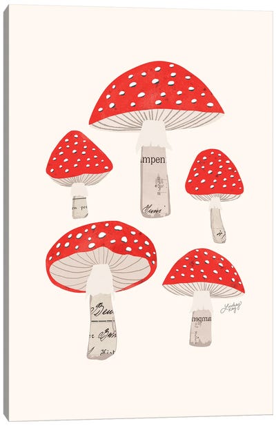 Red Mushrooms Canvas Art Print - LindseyKayCo